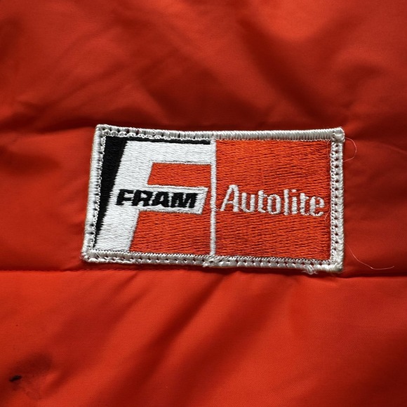 Vintage Weathercaster Jacket Mens Large Red FRAM Autolite Patch Workwear 80s USA - Picture 6 of 8